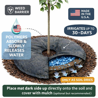 SteadySpring® 24" Smart 30+Day Tree Watering Mat - AUTO Refills with RAIN and Slow Releases As Plant Needs - for Root Balls 11" - 15" Dia Slow Release Technology Prevents Over and Under Watering (1)