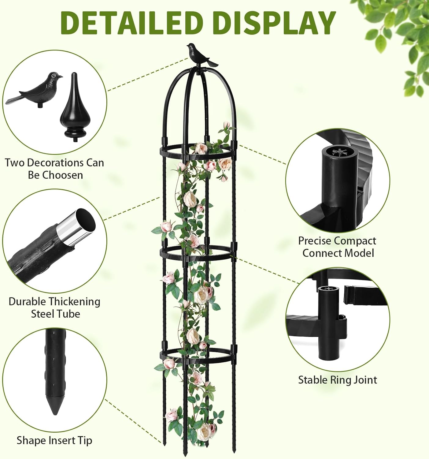 1 Pcs 6.2FT Garden Obelisk Trellis Climbing Plant Support