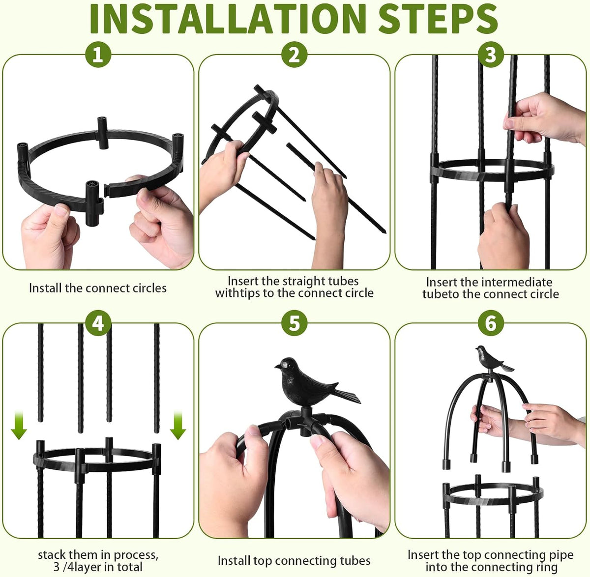 1 Pcs 6.2FT Garden Obelisk Trellis Climbing Plant Support