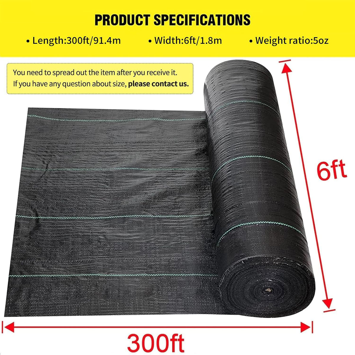 Driveway Fabric 6x300 ft - Commercial Weed Barrier, Heavy Duty 3.5OZ Landscape Fabric for Road, French Drain, Erosion Control, Construction Projects