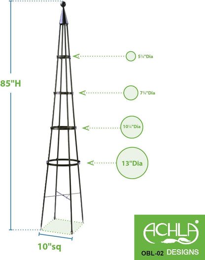 Achla Designs OBL-01, 61-in Wrought Iron Garden Obelisk Trellis, H, Graphite