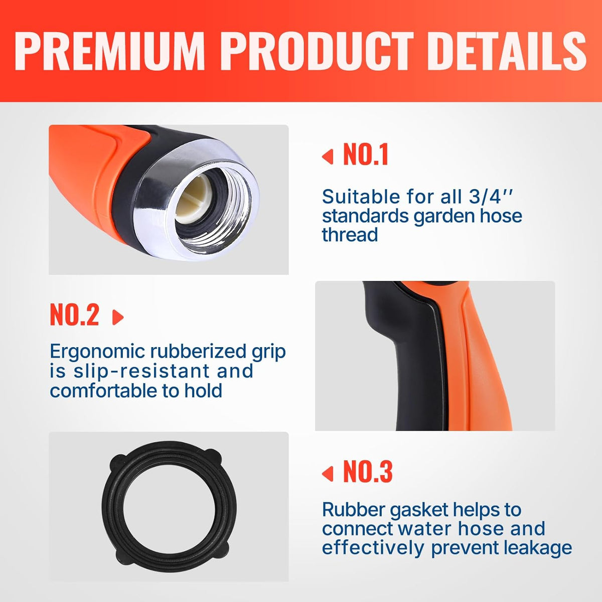 Garden Hose Nozzle Sprayer, 4 Adjustable Spray Patterns, 2PCS