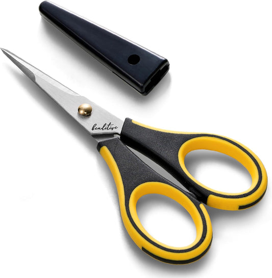Precision Craft Scissors - Stainless Steel Blades With Safety Cap - Ultra Sharp Tip & Non-Slip TPR Handles - For Adult & Kid Paper Crafting, Scrapbooking, Home, Office, and School Use
