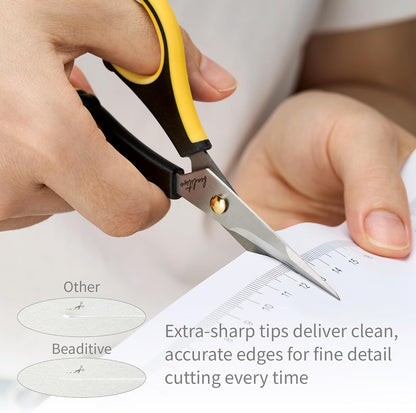 Precision Craft Scissors - Stainless Steel Blades With Safety Cap - Ultra Sharp Tip & Non-Slip TPR Handles - For Adult & Kid Paper Crafting, Scrapbooking, Home, Office, and School Use