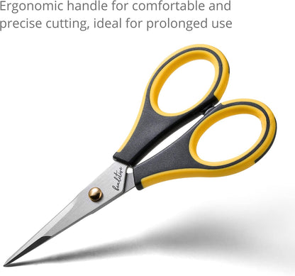 Precision Craft Scissors - Stainless Steel Blades With Safety Cap - Ultra Sharp Tip & Non-Slip TPR Handles - For Adult & Kid Paper Crafting, Scrapbooking, Home, Office, and School Use