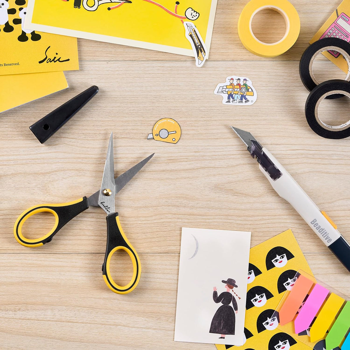 Precision Craft Scissors - Stainless Steel Blades With Safety Cap - Ultra Sharp Tip & Non-Slip TPR Handles - For Adult & Kid Paper Crafting, Scrapbooking, Home, Office, and School Use