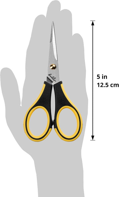 Precision Craft Scissors - Stainless Steel Blades With Safety Cap - Ultra Sharp Tip & Non-Slip TPR Handles - For Adult & Kid Paper Crafting, Scrapbooking, Home, Office, and School Use