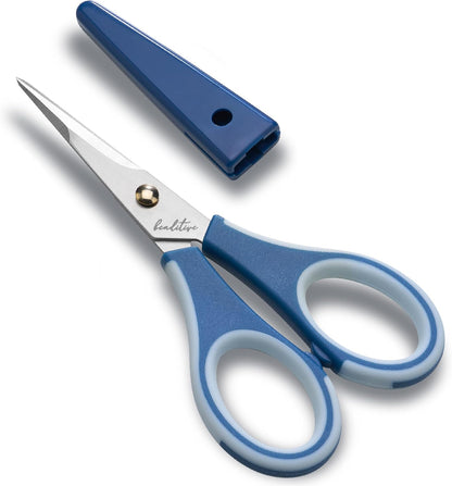 Precision Craft Scissors - Stainless Steel Blades With Safety Cap - Ultra Sharp Tip & Non-Slip TPR Handles - For Adult & Kid Paper Crafting, Scrapbooking, Home, Office, and School Use