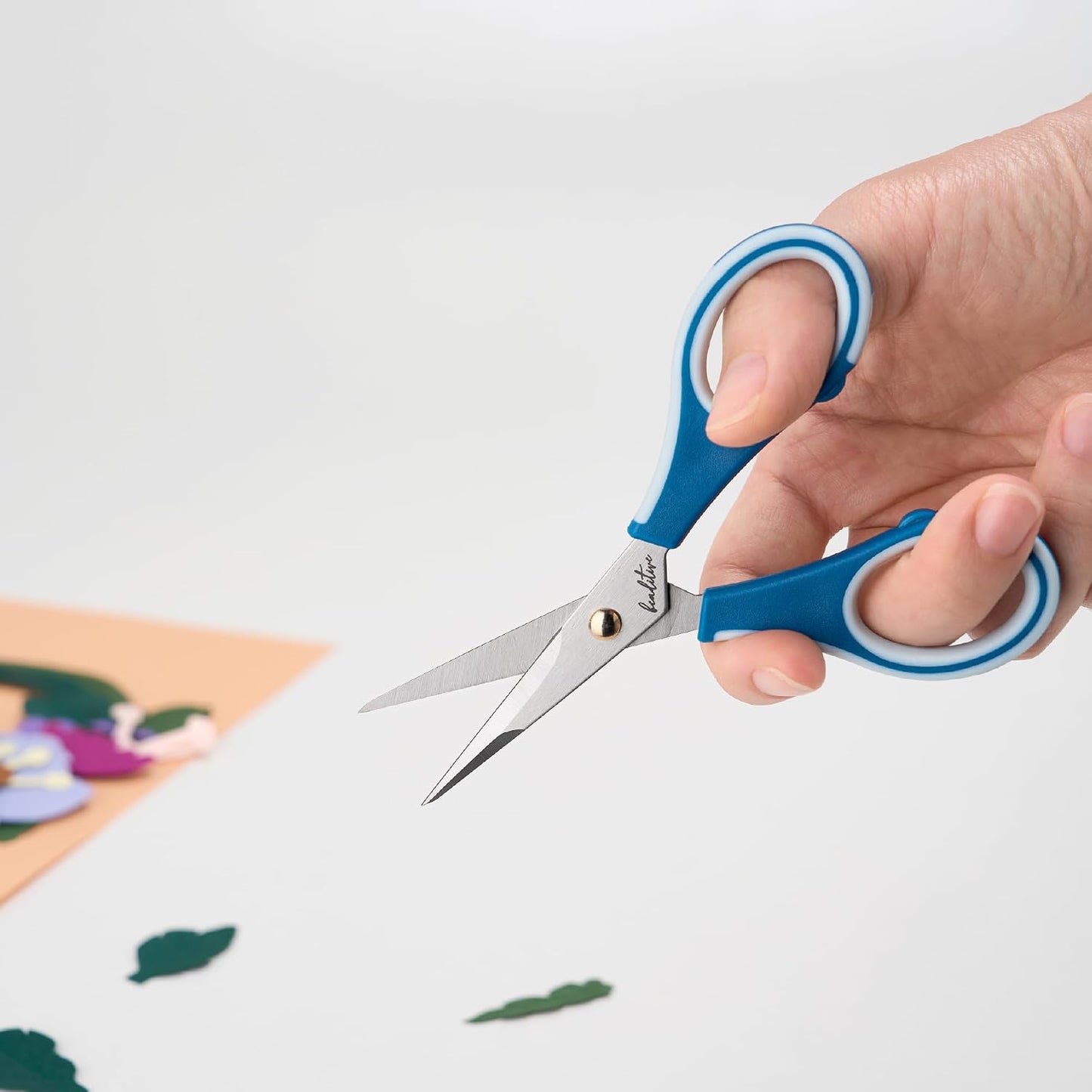 Precision Craft Scissors - Stainless Steel Blades With Safety Cap - Ultra Sharp Tip & Non-Slip TPR Handles - For Adult & Kid Paper Crafting, Scrapbooking, Home, Office, and School Use