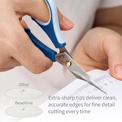 Precision Craft Scissors - Stainless Steel Blades With Safety Cap - Ultra Sharp Tip & Non-Slip TPR Handles - For Adult & Kid Paper Crafting, Scrapbooking, Home, Office, and School Use