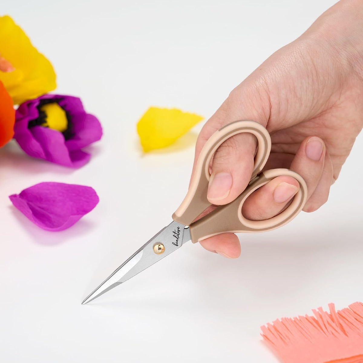 Precision Craft Scissors - Stainless Steel Blades With Safety Cap - Ultra Sharp Tip & Non-Slip TPR Handles - For Adult & Kid Paper Crafting, Scrapbooking, Home, Office, and School Use