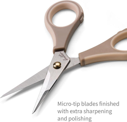 Precision Craft Scissors - Stainless Steel Blades With Safety Cap - Ultra Sharp Tip & Non-Slip TPR Handles - For Adult & Kid Paper Crafting, Scrapbooking, Home, Office, and School Use