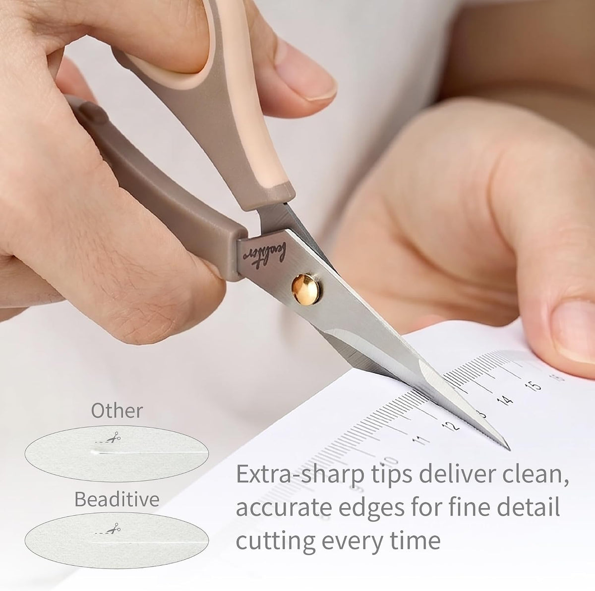 Precision Craft Scissors - Stainless Steel Blades With Safety Cap - Ultra Sharp Tip & Non-Slip TPR Handles - For Adult & Kid Paper Crafting, Scrapbooking, Home, Office, and School Use
