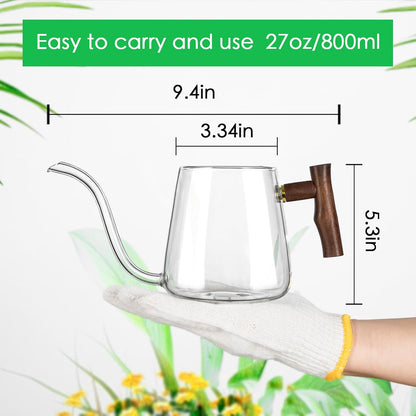 Watering Can Indoor Plants, 27 OZ Glass Watering Can, Long Curved Spout