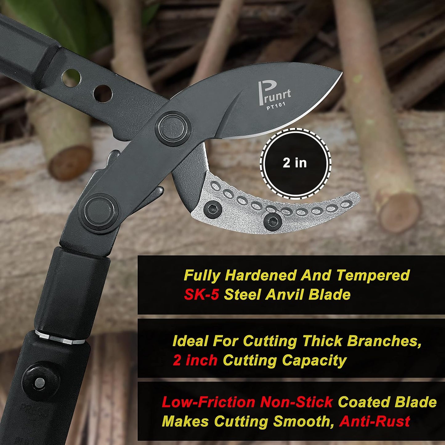 26-41 Inch Extendable Anvil Loppers, Sync Drive Leverage Tree Trimmers, Telescopic Pruners Heavy Duty, 2 Inch Cutting Capacity