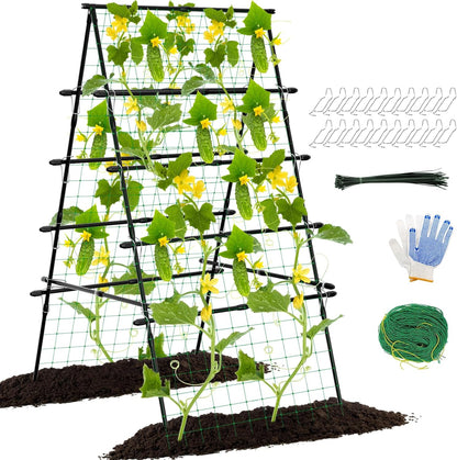 whiffee 7.3FT Cucumber Trellis for Raised Bed, Garden Arch Trellis with Net