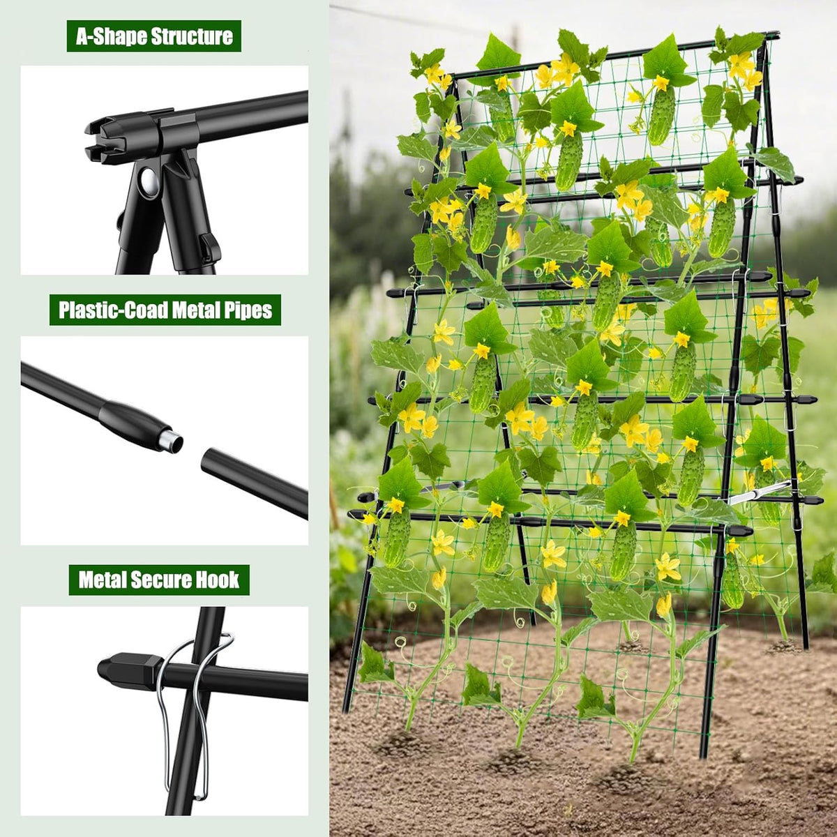 whiffee 7.3FT Cucumber Trellis for Raised Bed, Garden Arch Trellis with Net