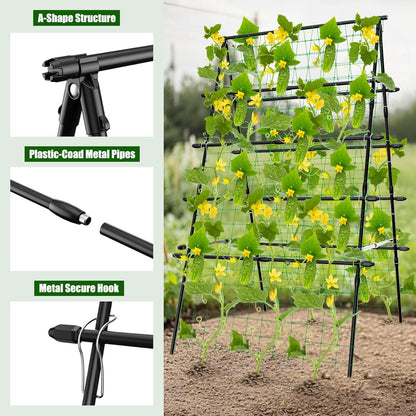 whiffee 7.3FT Cucumber Trellis for Raised Bed, Garden Arch Trellis with Net