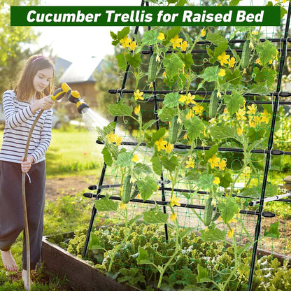 whiffee 7.3FT Cucumber Trellis for Raised Bed, Garden Arch Trellis with Net