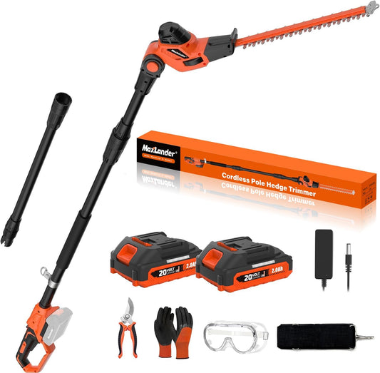 18 Inch 20V Cordless Pole Hedge Trimmer, 2×2.0Ah Battery & Charger