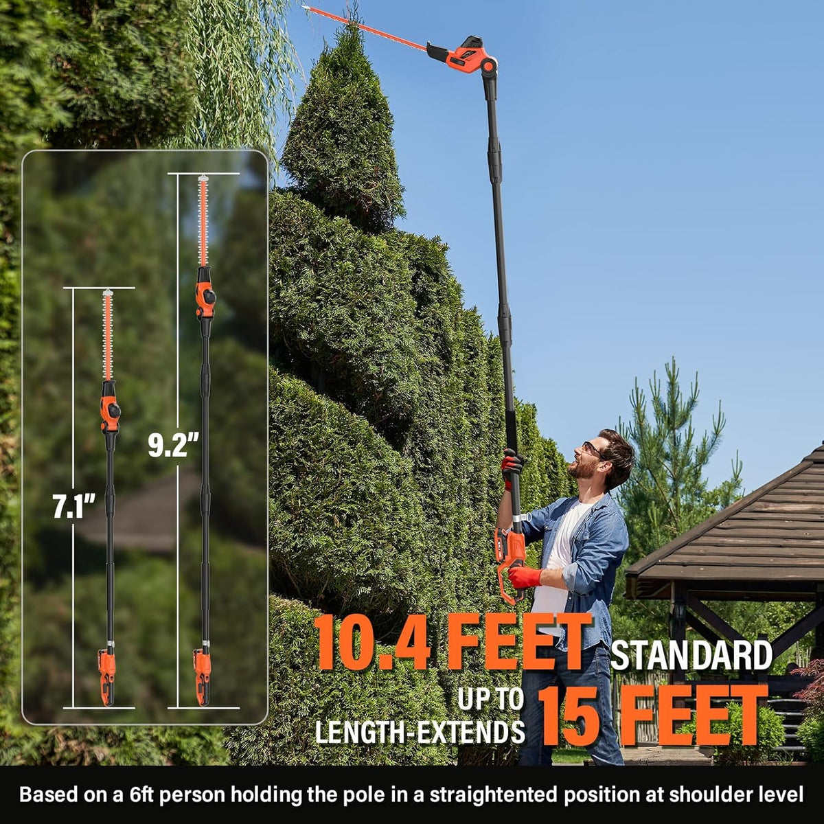 18 Inch 20V Cordless Pole Hedge Trimmer, 2×2.0Ah Battery & Charger