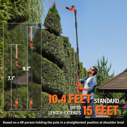 18 Inch 20V Cordless Pole Hedge Trimmer, 2×2.0Ah Battery & Charger