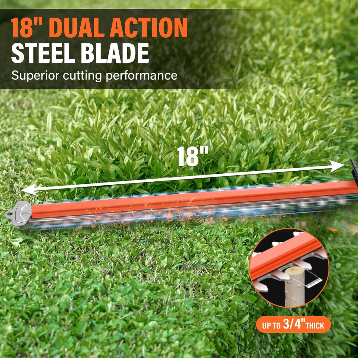 18 Inch 20V Cordless Pole Hedge Trimmer, 2×2.0Ah Battery & Charger