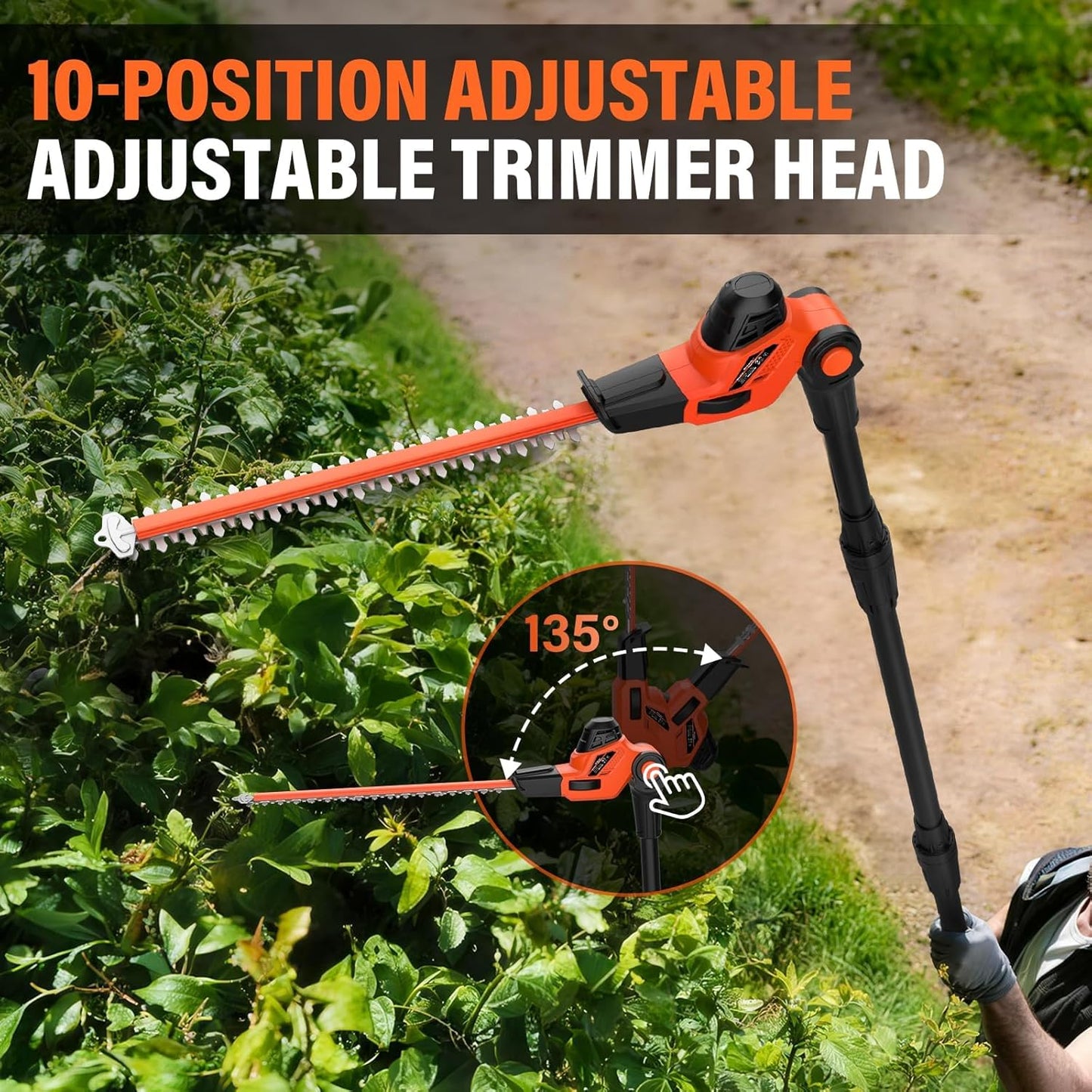 18 Inch 20V Cordless Pole Hedge Trimmer, 2×2.0Ah Battery & Charger