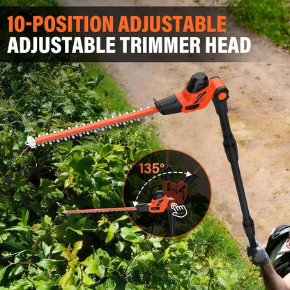 18 Inch 20V Cordless Pole Hedge Trimmer, 2×2.0Ah Battery & Charger