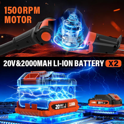 18 Inch 20V Cordless Pole Hedge Trimmer, 2×2.0Ah Battery & Charger