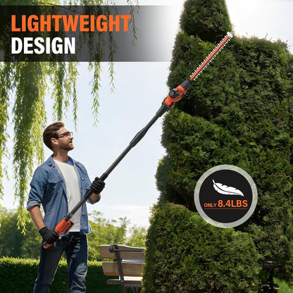 18 Inch 20V Cordless Pole Hedge Trimmer, 2×2.0Ah Battery & Charger