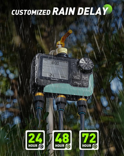 3 Zone Water Timer with Brass Inlet & Outlet, 3 Custom Watering Plans Sprinkler Timer, Featuring IP65 Waterproof,Rain Delay, Manual & Automatic Watering with Large LCD for Yard, 2026 Ver.
