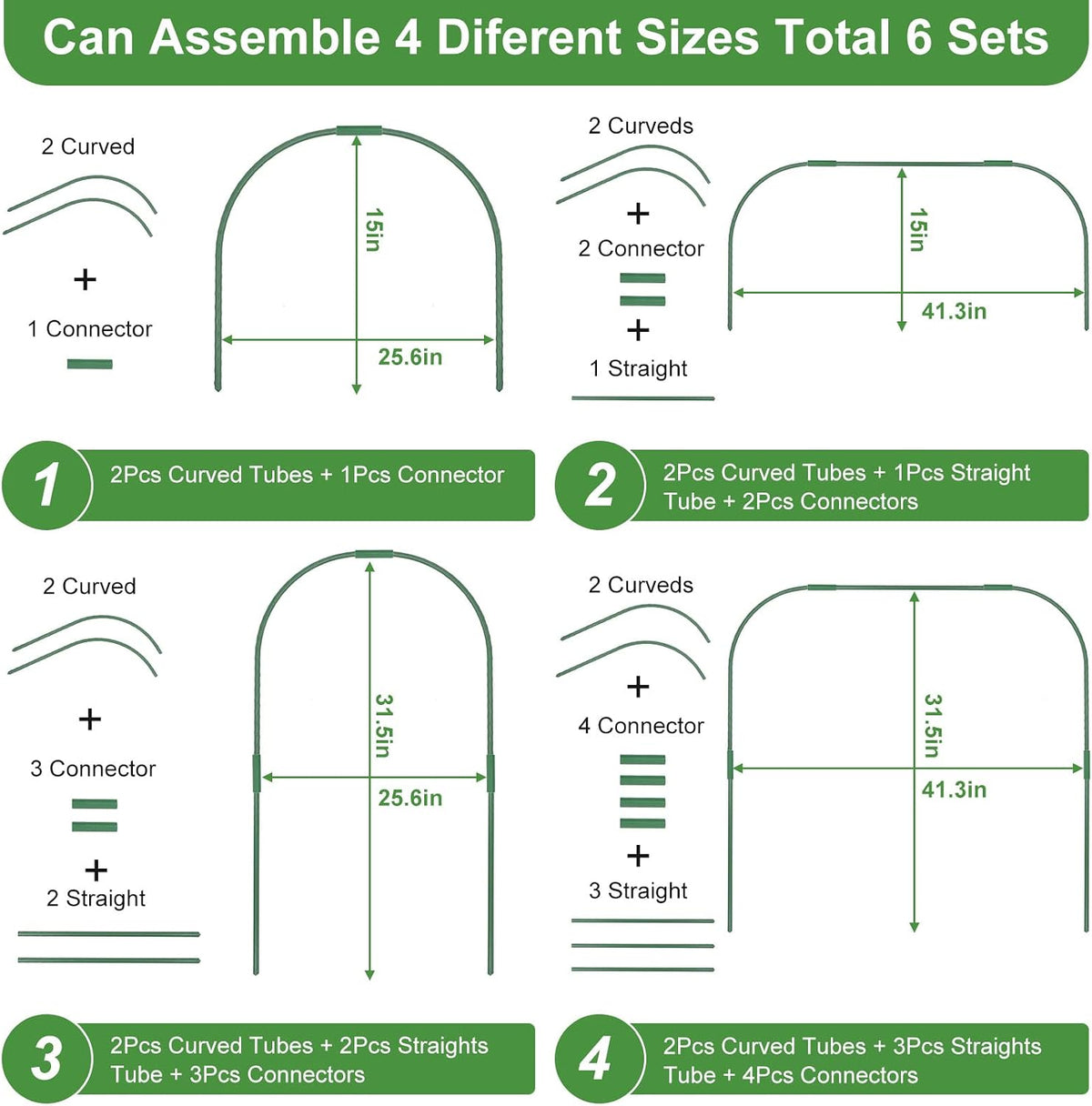 Greenhouse Hoops for Raised beds ,8 Sets Garden Hoops of 41.3'' x 31.5'' Detachable Rust-Free Garden Tunnel for Garden Fabric,Garden Hoops Grow Tunnel, DIY Plant Support Garden Stakes