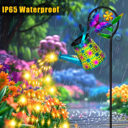 Solar Garden Lights Outdoor Decor, Butterfly Watering Can Shepherd Hook