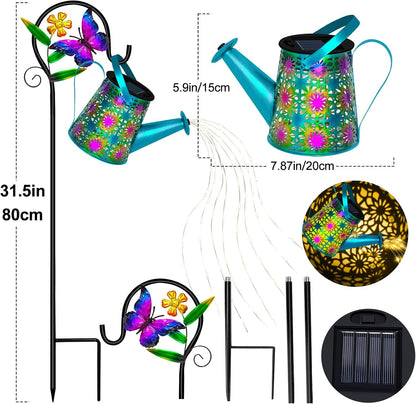 Solar Garden Lights Outdoor Decor, Butterfly Watering Can Shepherd Hook