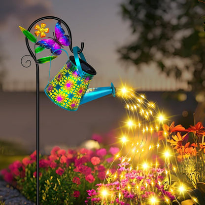 Solar Garden Lights Outdoor Decor, Butterfly Watering Can Shepherd Hook