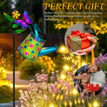 Solar Garden Lights Outdoor Decor, Butterfly Watering Can Shepherd Hook