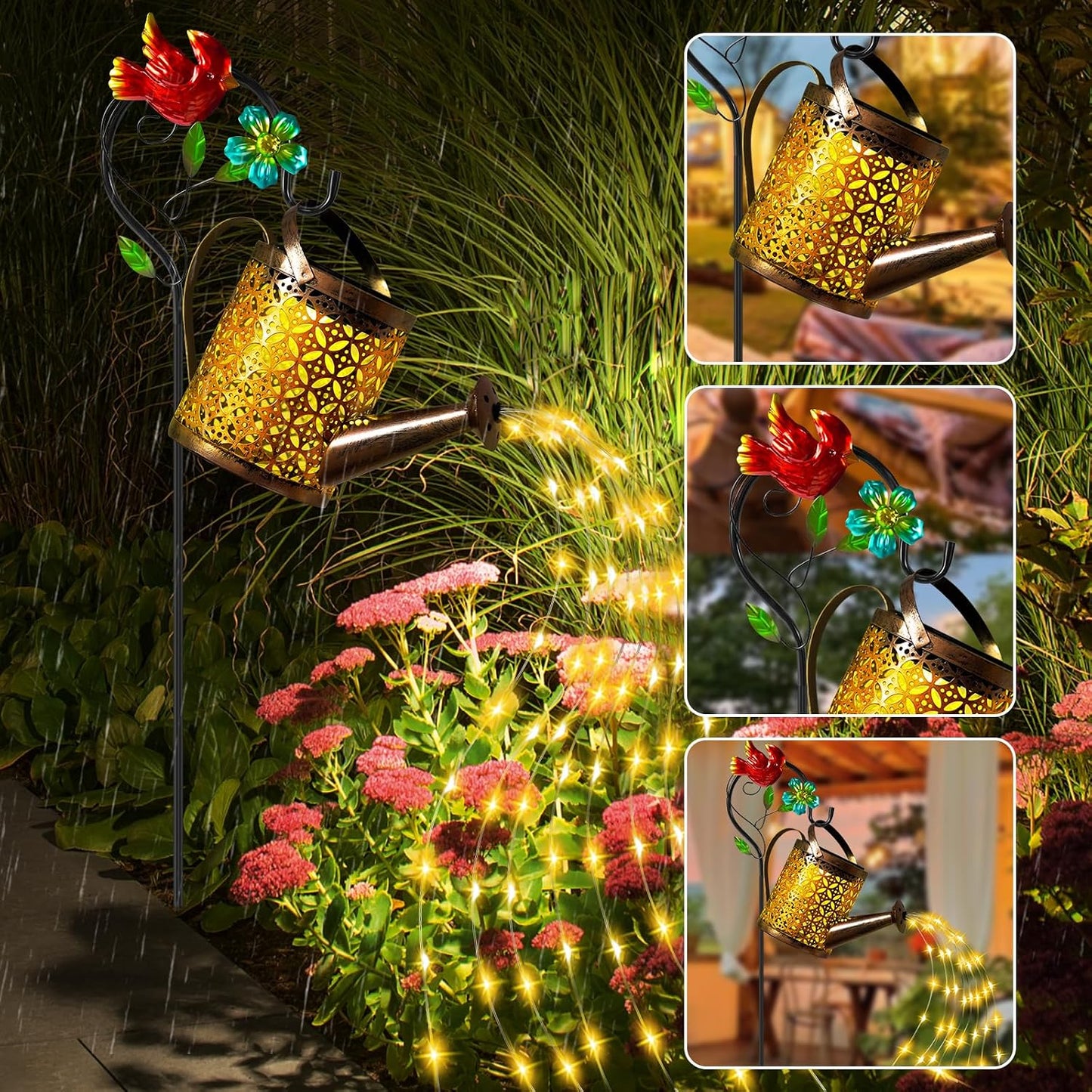 Solar Garden Lights Outdoor Decor, Butterfly Watering Can Shepherd Hook
