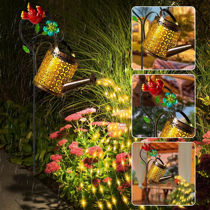 Solar Garden Lights Outdoor Decor, Butterfly Watering Can Shepherd Hook