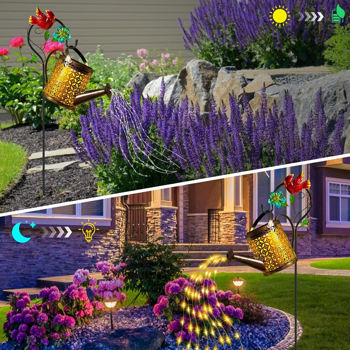 Solar Garden Lights Outdoor Decor, Butterfly Watering Can Shepherd Hook
