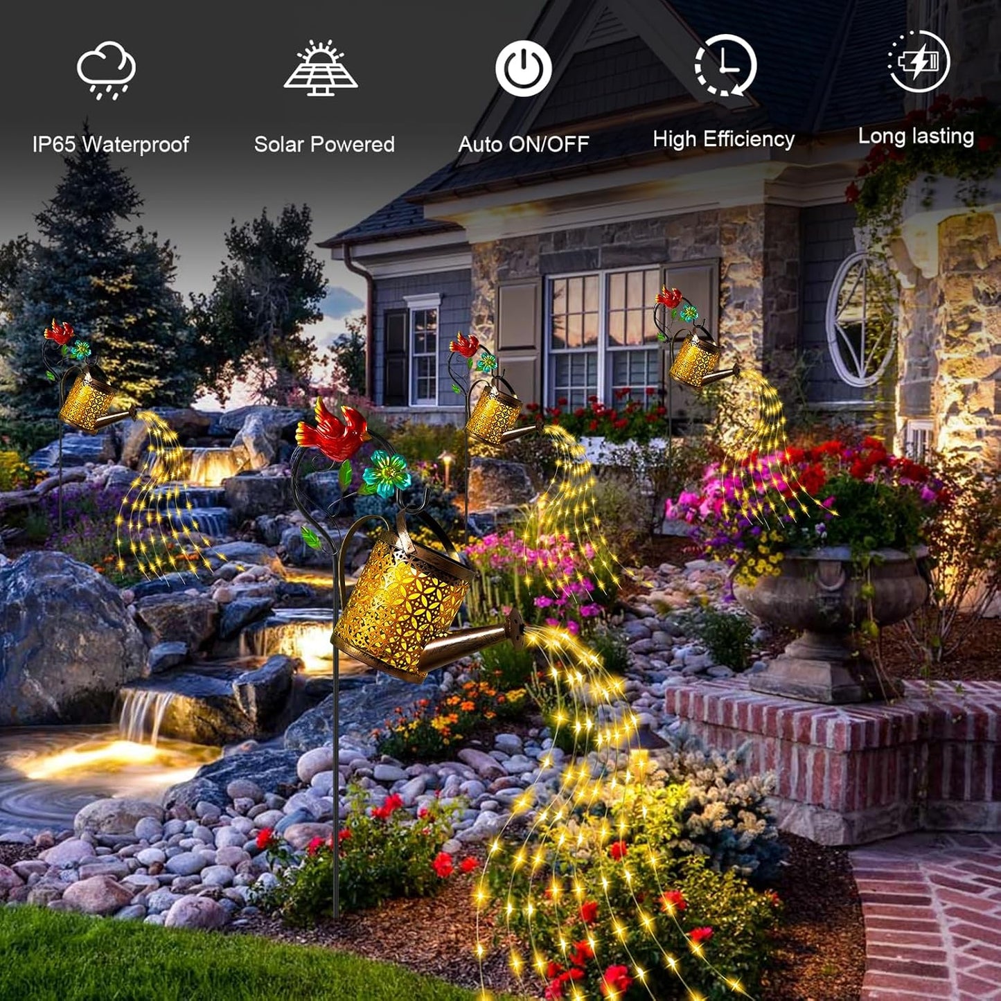Solar Garden Lights Outdoor Decor, Butterfly Watering Can Shepherd Hook