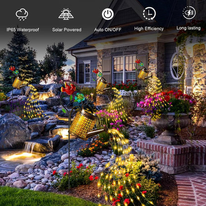 Solar Garden Lights Outdoor Decor, Butterfly Watering Can Shepherd Hook
