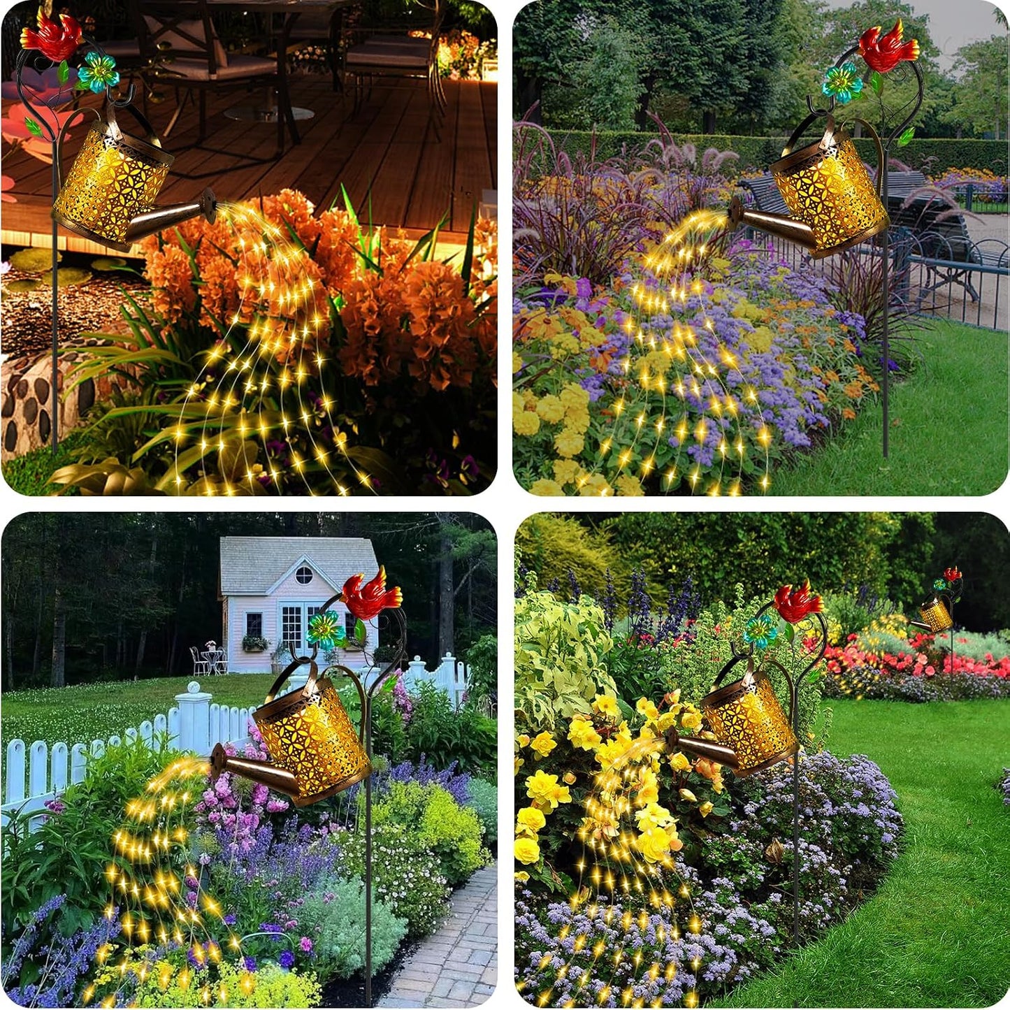 Solar Garden Lights Outdoor Decor, Butterfly Watering Can Shepherd Hook