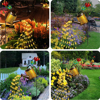 Solar Garden Lights Outdoor Decor, Butterfly Watering Can Shepherd Hook