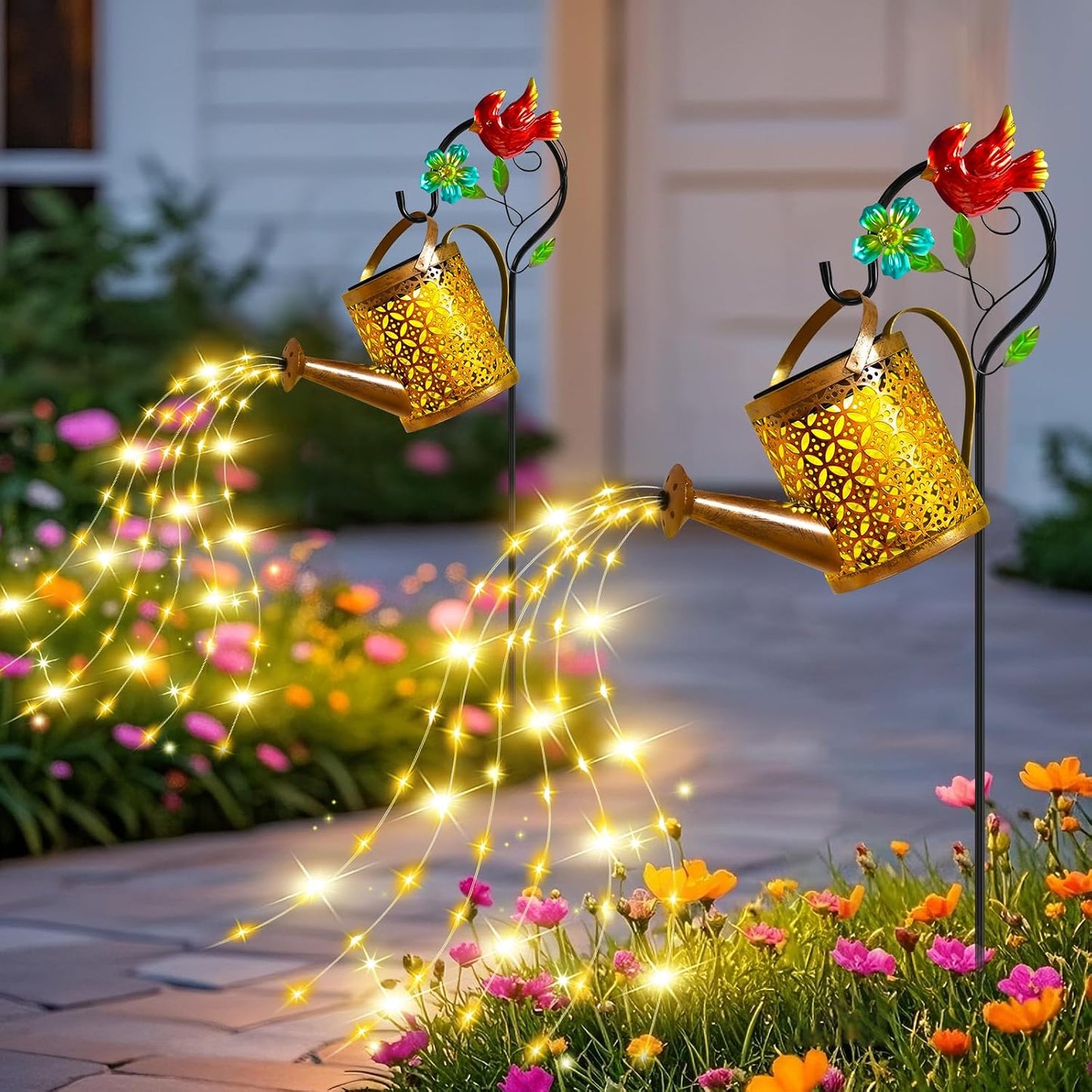 Solar Garden Lights Outdoor Decor, Butterfly Watering Can Shepherd Hook