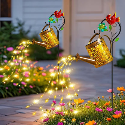 Solar Garden Lights Outdoor Decor, Butterfly Watering Can Shepherd Hook