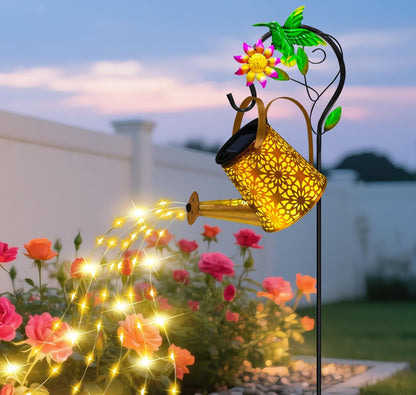 Solar Garden Lights Outdoor Decor, Butterfly Watering Can Shepherd Hook