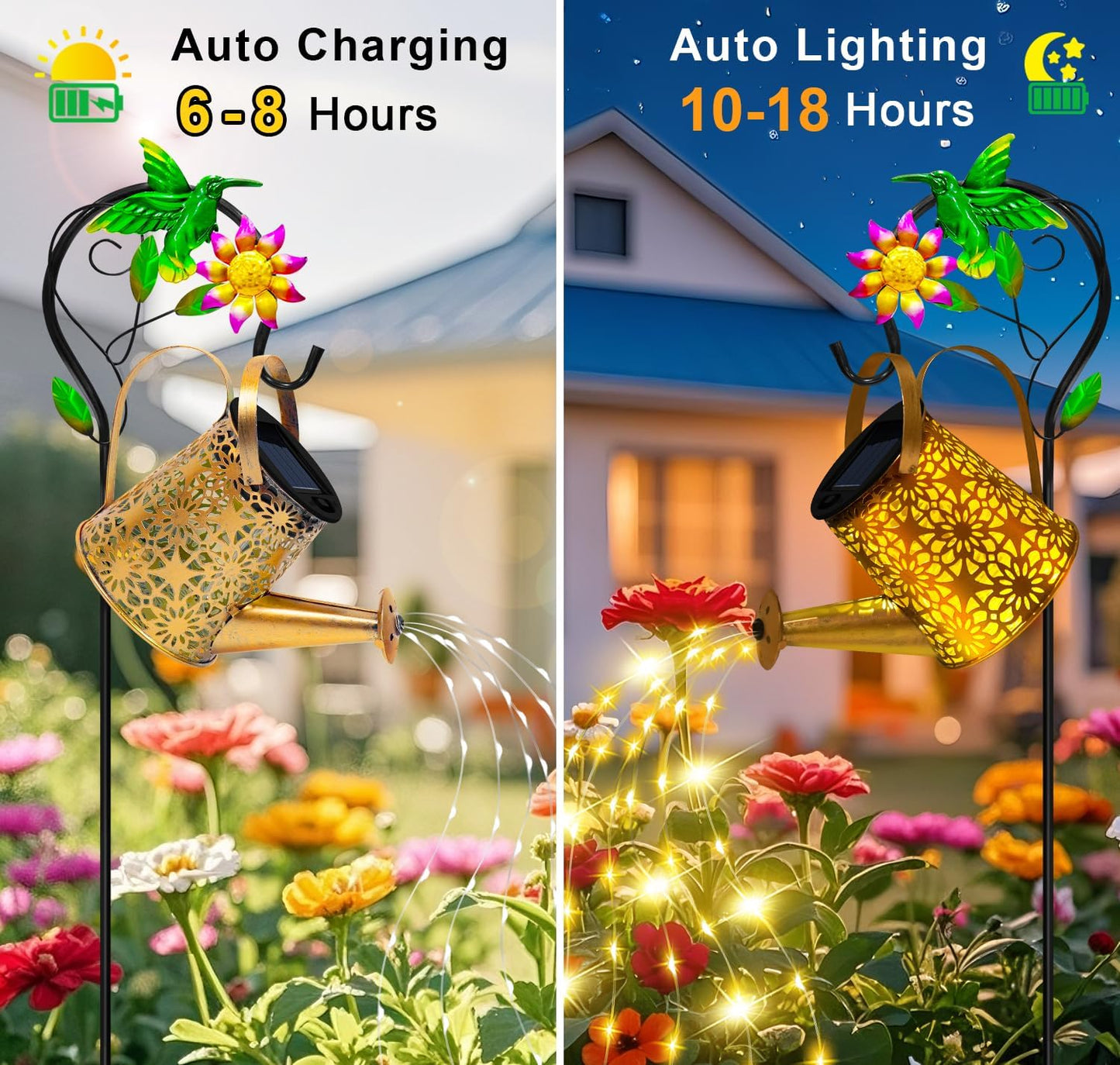 Solar Garden Lights Outdoor Decor, Butterfly Watering Can Shepherd Hook