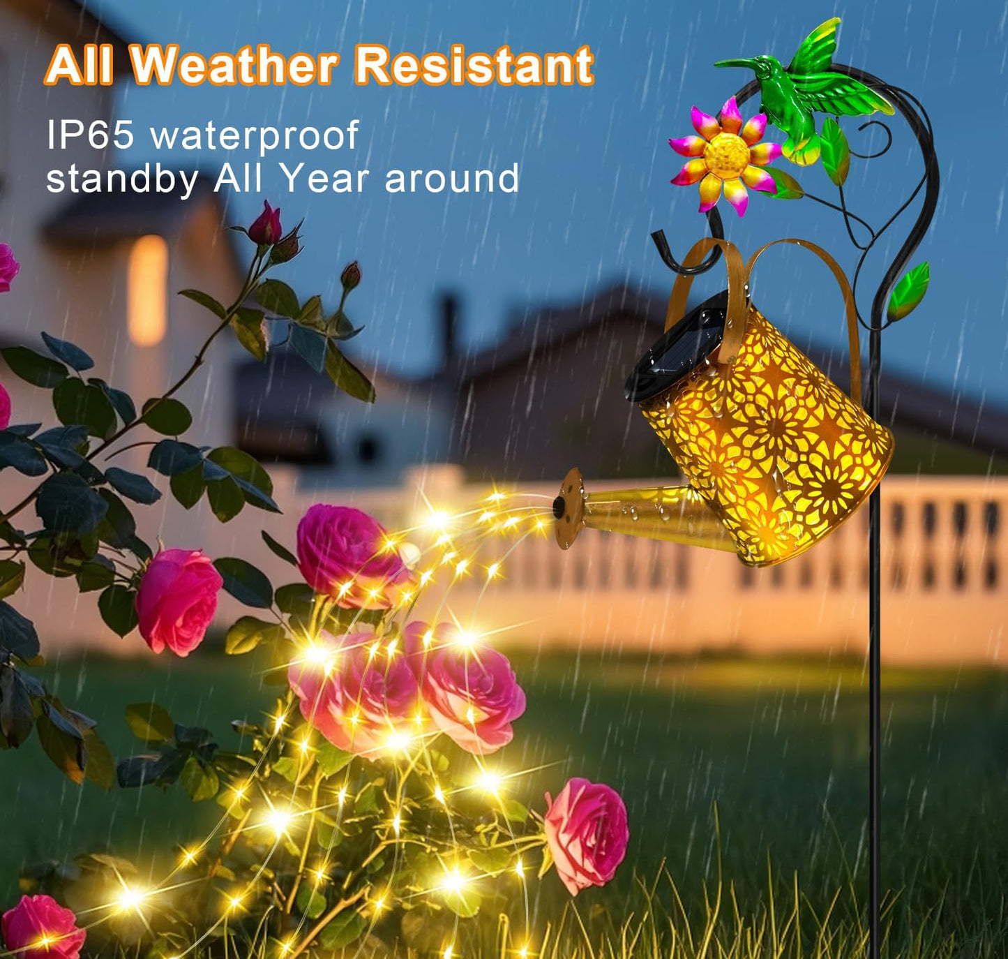 Solar Garden Lights Outdoor Decor, Butterfly Watering Can Shepherd Hook