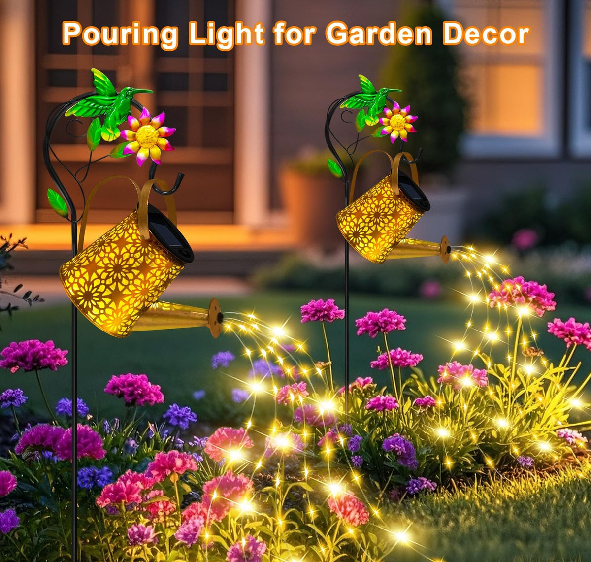 Solar Garden Lights Outdoor Decor, Butterfly Watering Can Shepherd Hook